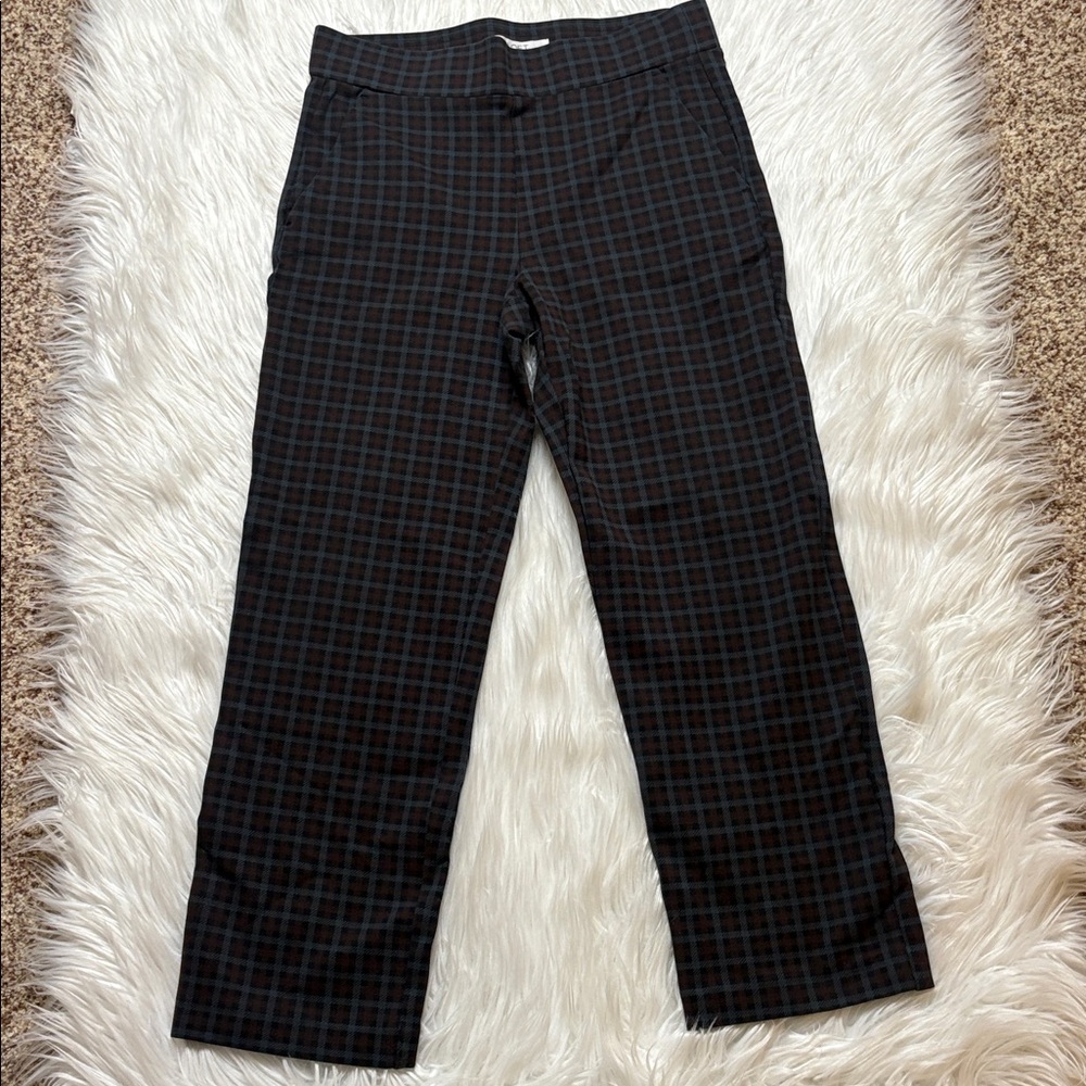 LOFT Blue/Brown/Black plaid Pants with 2 Front Pockets, Petite Medium